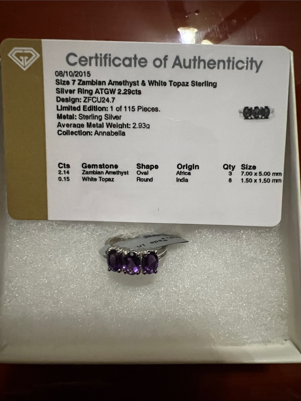 Sterling Silver Zambian Amethyst & White Topaz Ring - Purple